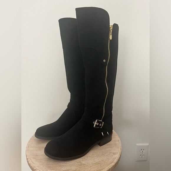 G by Guess Harson 5 Wide Calf Faux Suede Black Knee High Zip Up Boots Black 7.5 - Picture 2 of 13